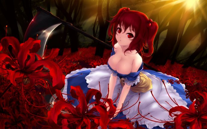onozuka komachi, девушка, красный, платье